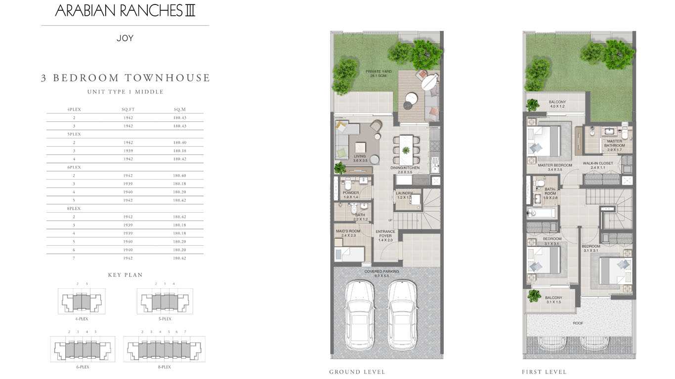 3 Bedroom Townhouses Unit Type 1, Size 1942 Sq Ft